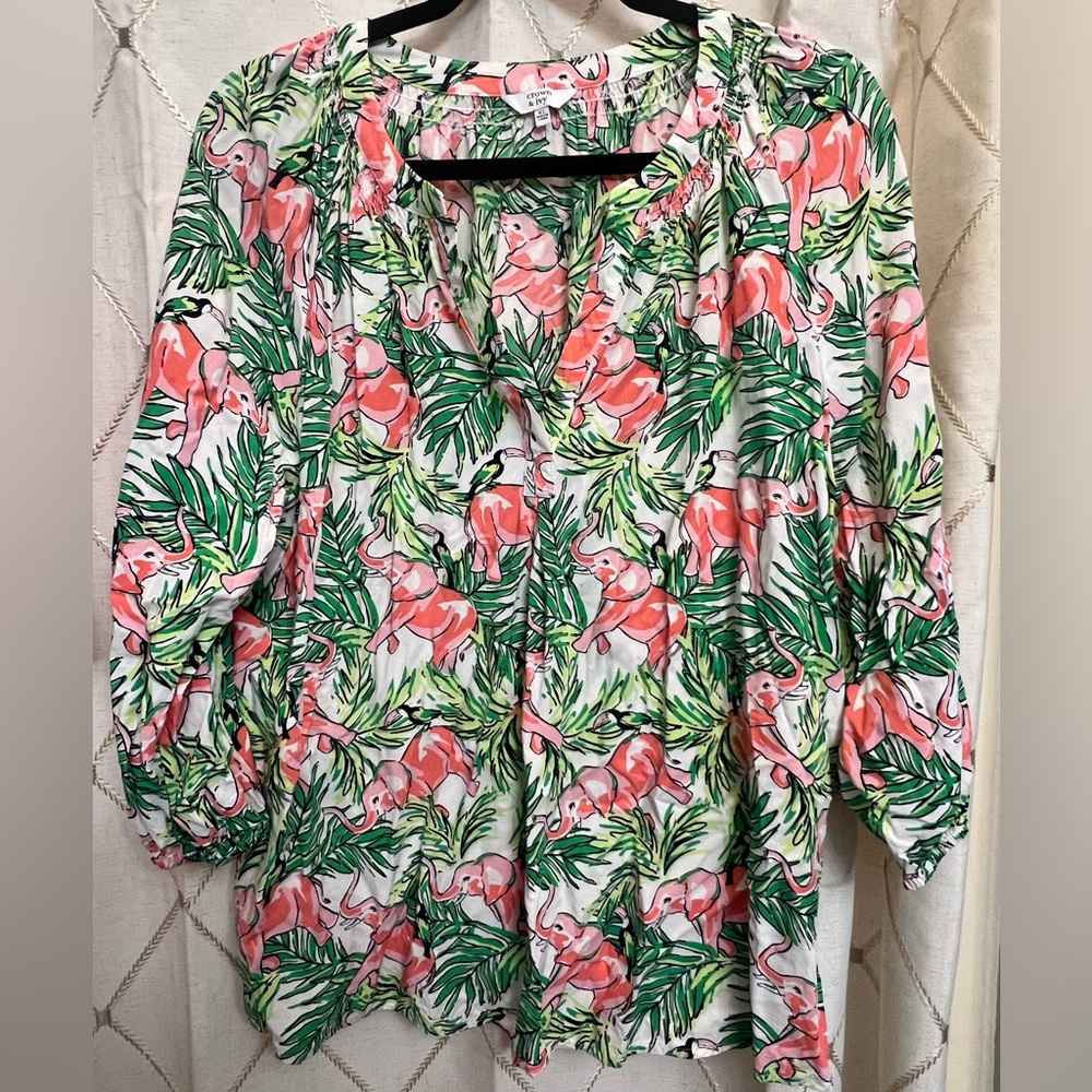 Crown & Ivy elephant print top XL.